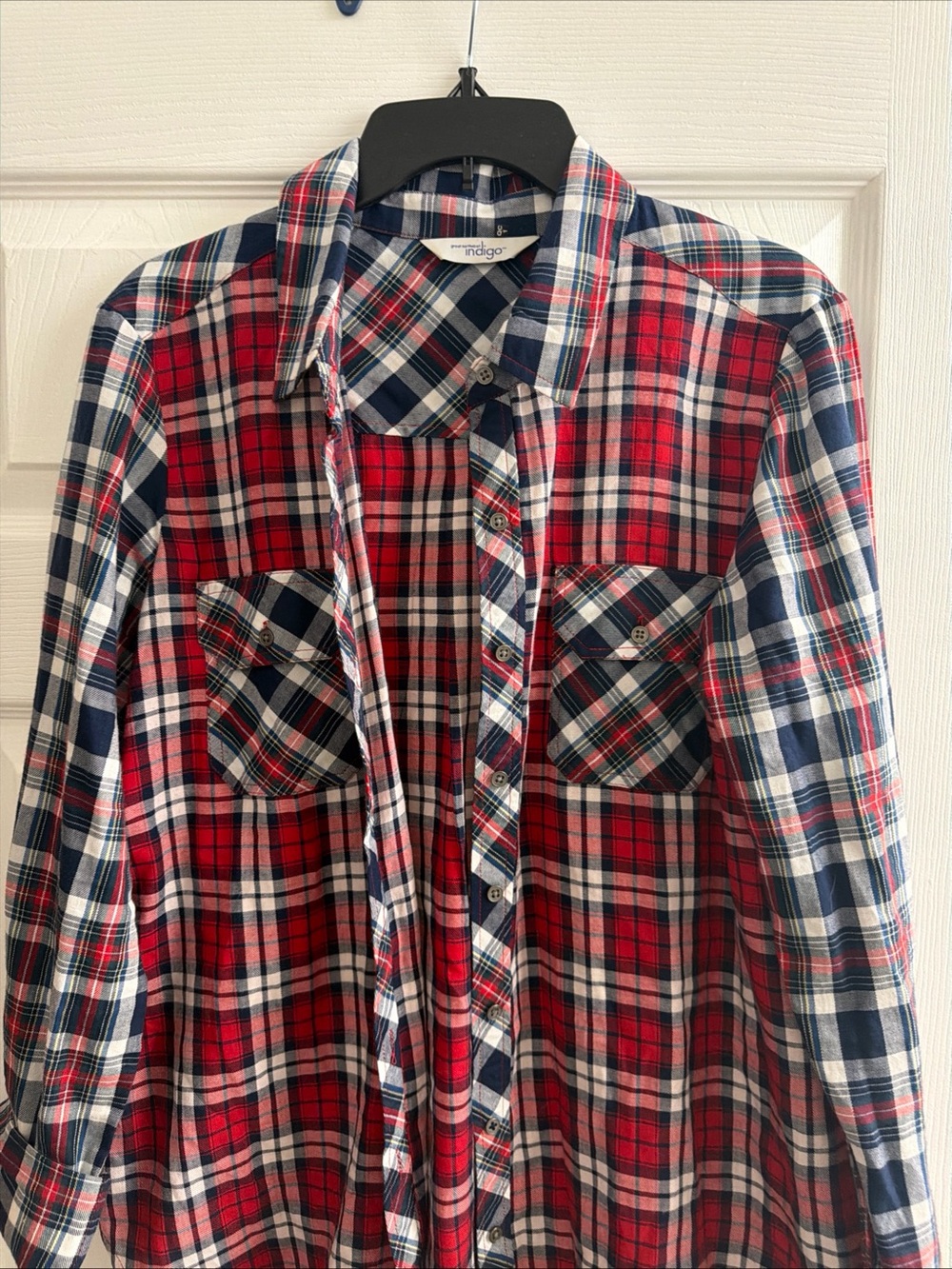 Indigo Red, Navy & White Plaid Button-Down Shirt